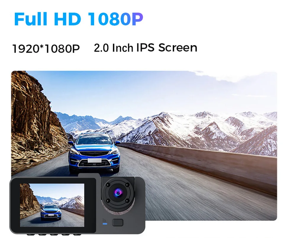 3 Lensli Araç Kamerası Y15 1080p Üçlü Kayıt Özellikli Araç Dvr'ı Hd Gece Görüşlü Ve Geri Görüş Kamerası Ile